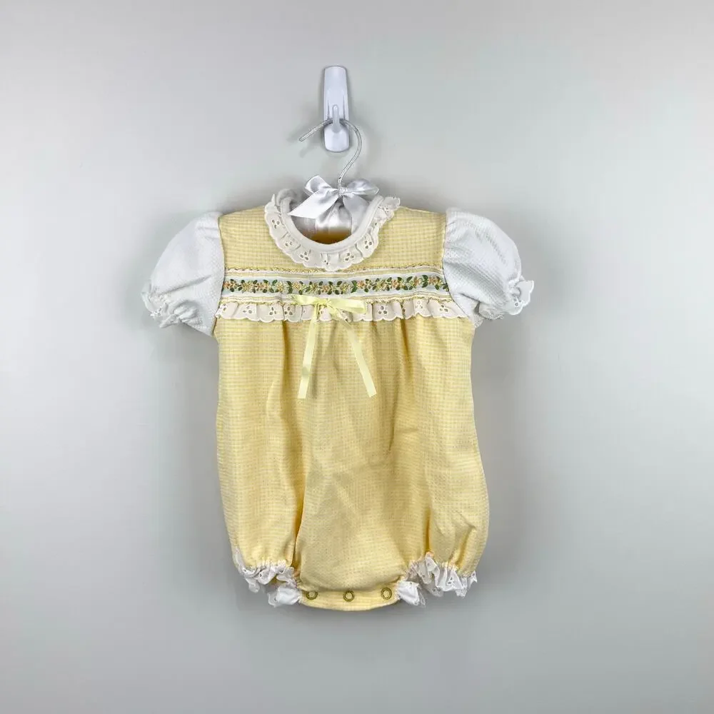 Vintage Carter's Yellow Floral Lace Ruffle Romper 18 Months USA
